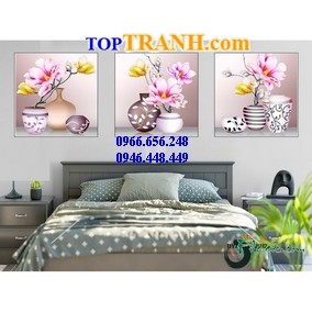 Tranh gắn đá bình hoa 3 bức
